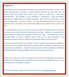 Parent Pay letter guidelines